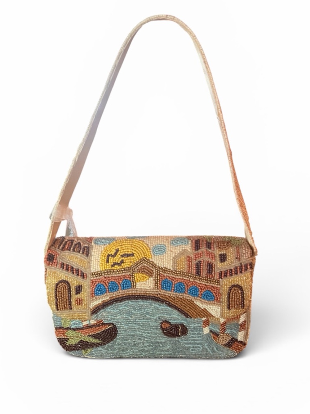 VIRAL Venice, Italy Scene Handmade Beaded Shoulder Bag in Vibrant Multicolor